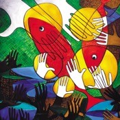 Vijf broden en twee vissen, Erland Sibuea (ong. 2010)